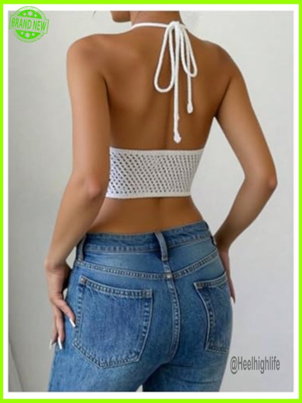 Women's Floral Crochet Beach Halter Top Y2K Tie Back Hollow Out Crop Top - Picture 3 of 5